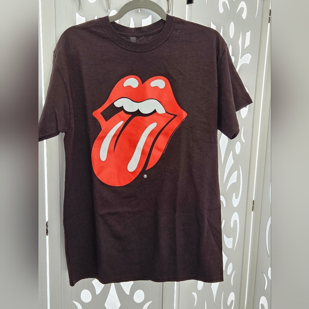The Rolling Stones Classic Tongue Logo Brown Graphic T-Shirt Size Medium Rock